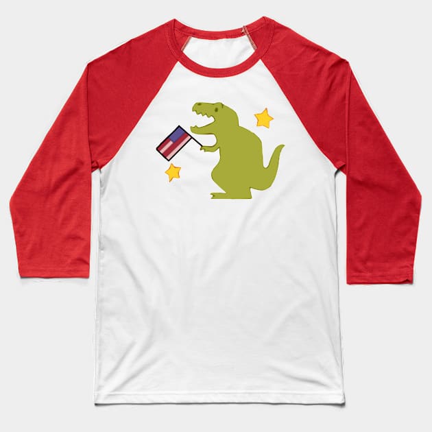 Mabel Pines Patriotic Dinosaur Baseball T-Shirt by Polka Toons